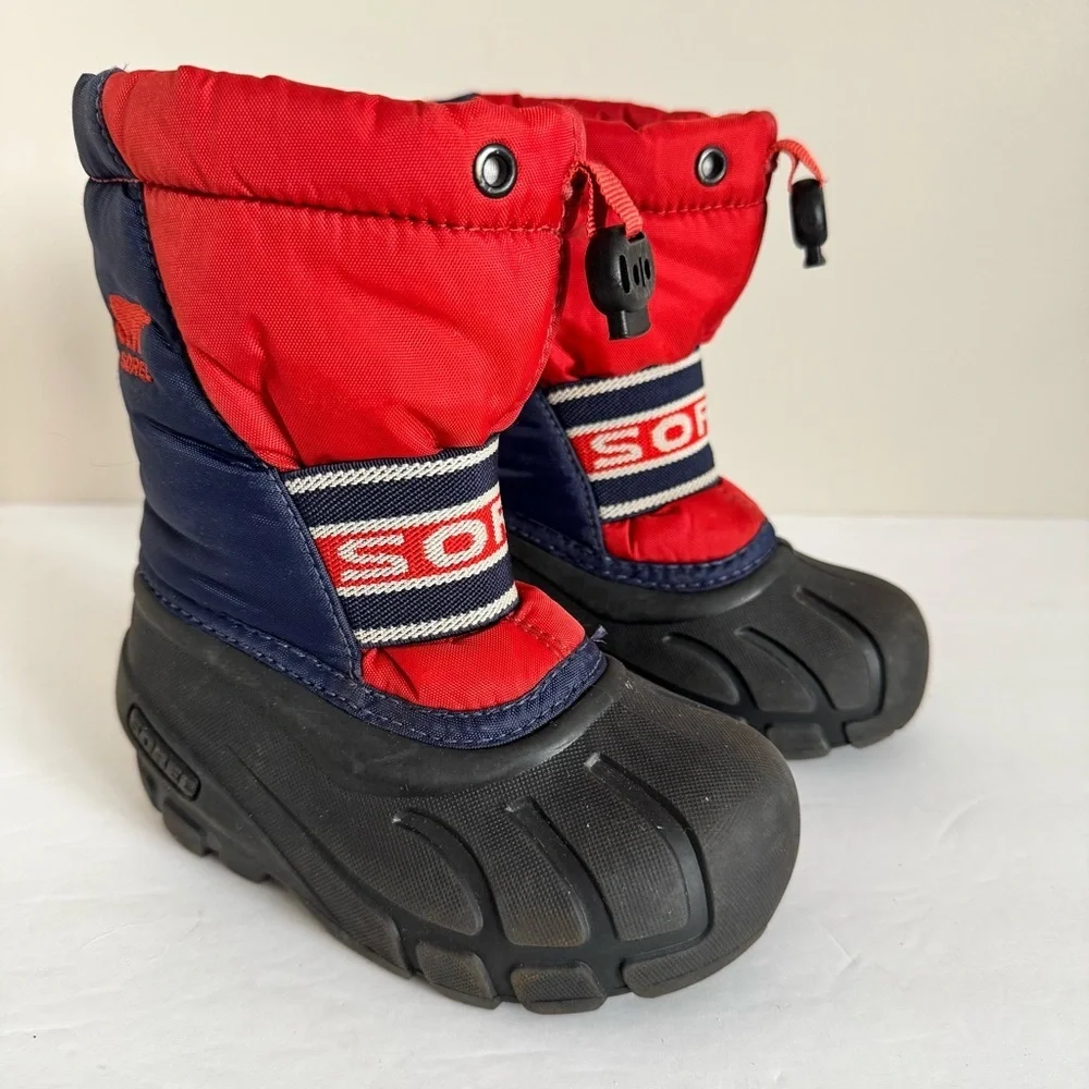 Sorel Cub Youth Red Navy Felt Lined Snow Boots Size 8